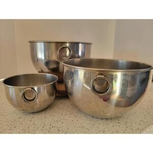 Revere Ware Silver Stainless Mixing Bowls Set Of 3 Ring Handles Nesting
